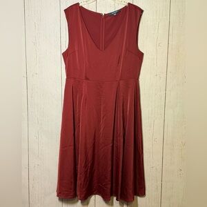 Modcloth Maroon Red Fit & Flare V Neck Stretch Party Cocktail Dress Size 14